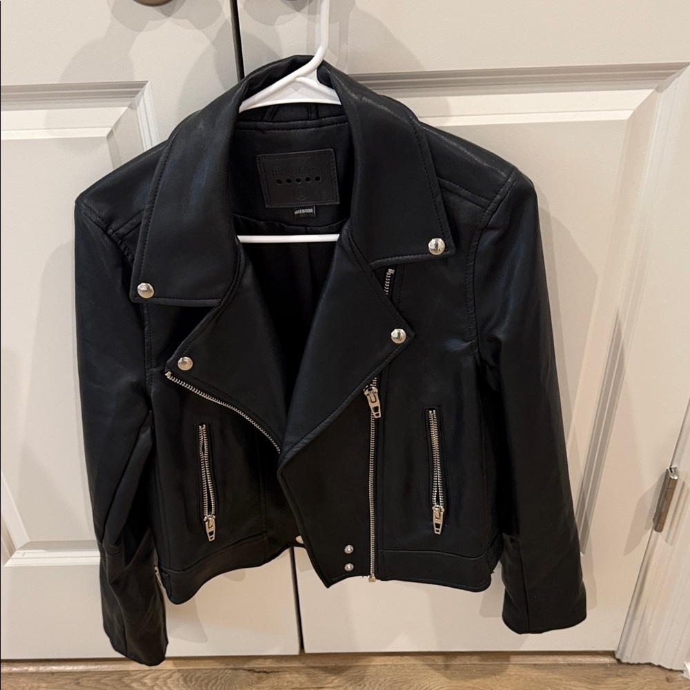 Blank NYC Black Leather Jacket with Silver Accents